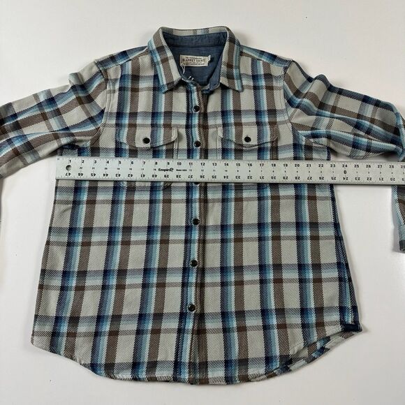 Outerknown Blanket Shirt Womens M/L Brown Blue Plaid Heavy Twill Organic Cotton - Picture 7 of 8